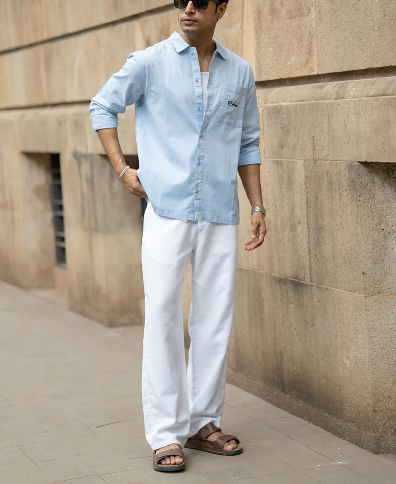 Blue Linen Blend Embroidered Shirt - Image 6