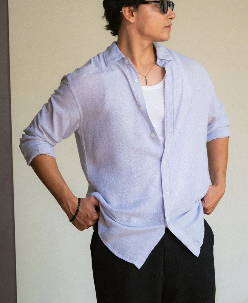 Light Blue Linen Blend Shirt - Image 2