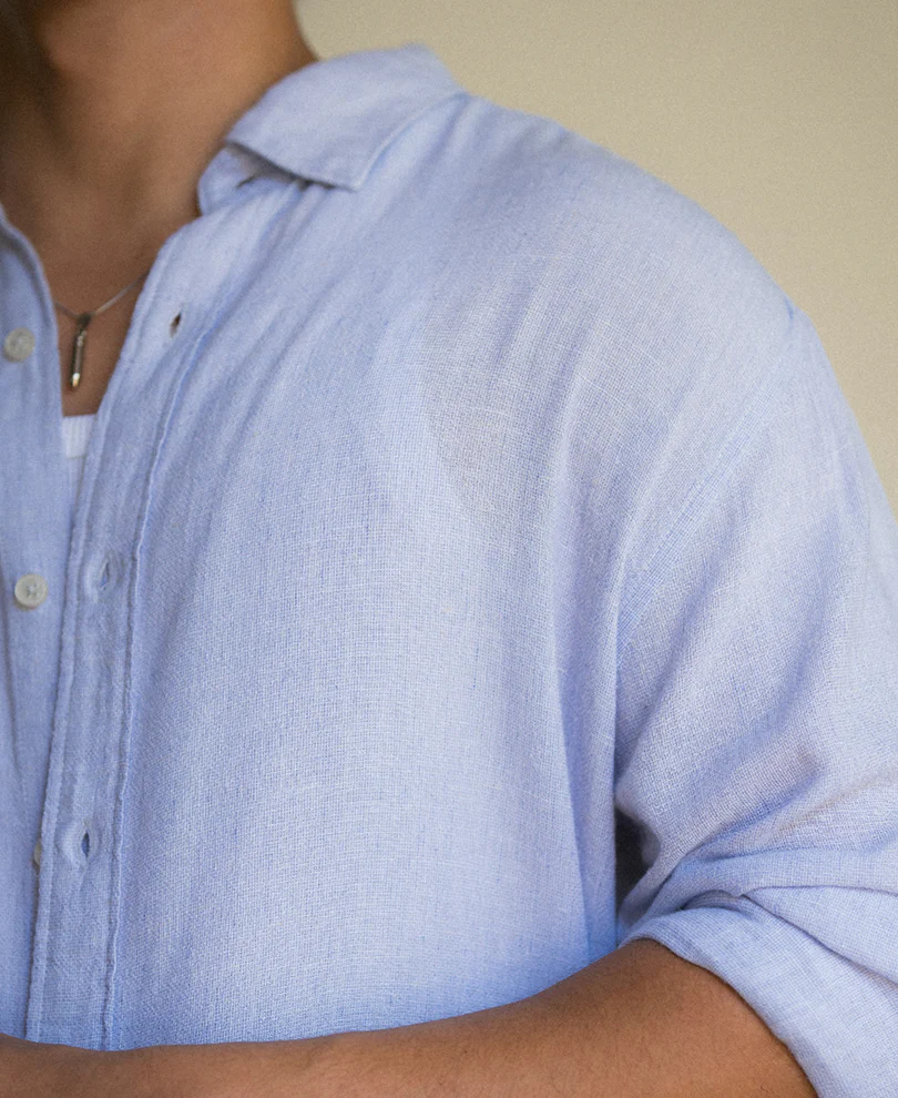 Light Blue Linen Blend Shirt - Image 5