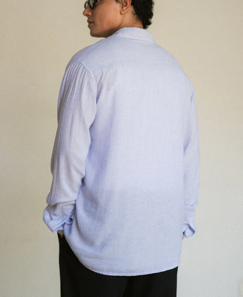 Light Blue Linen Blend Shirt - Image 6
