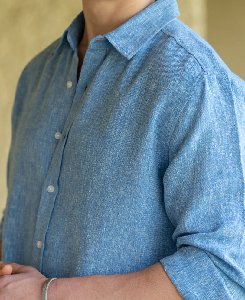 Blue Linen Blend Structured Shirt - Image 4