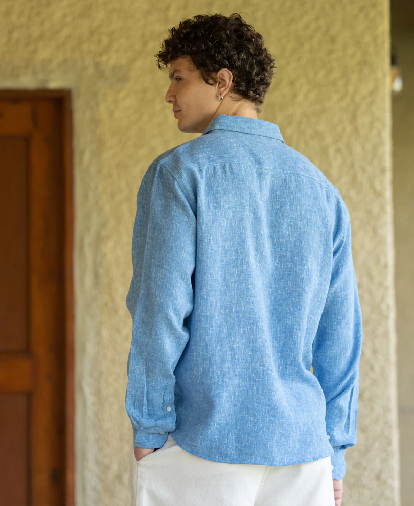 Blue Linen Blend Structured Shirt - Image 5