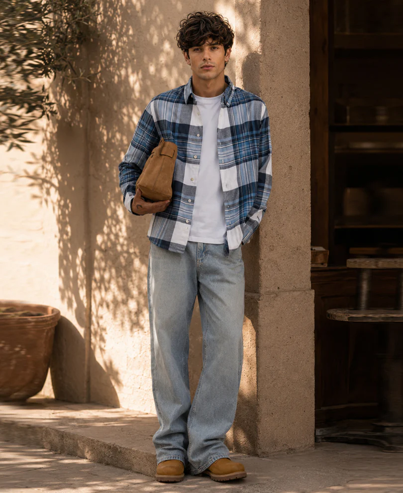 Blue Macro Checks Shirt 100% Cotton - Image 5
