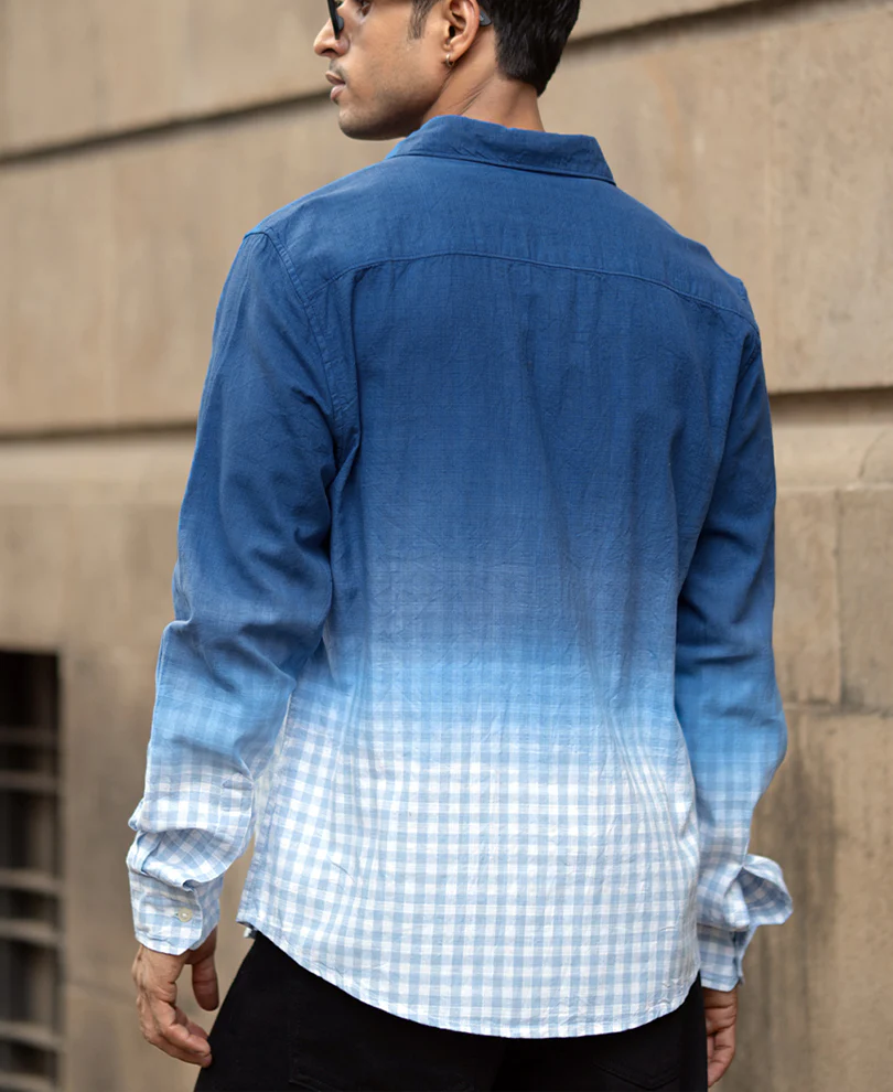 Blue Ombre Checked Shirt - Image 5