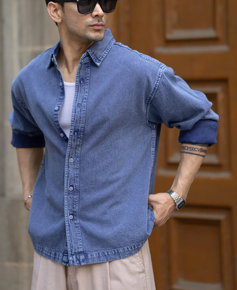 Blue Overdyed Twill Shirt 100% Cotton - Image 2