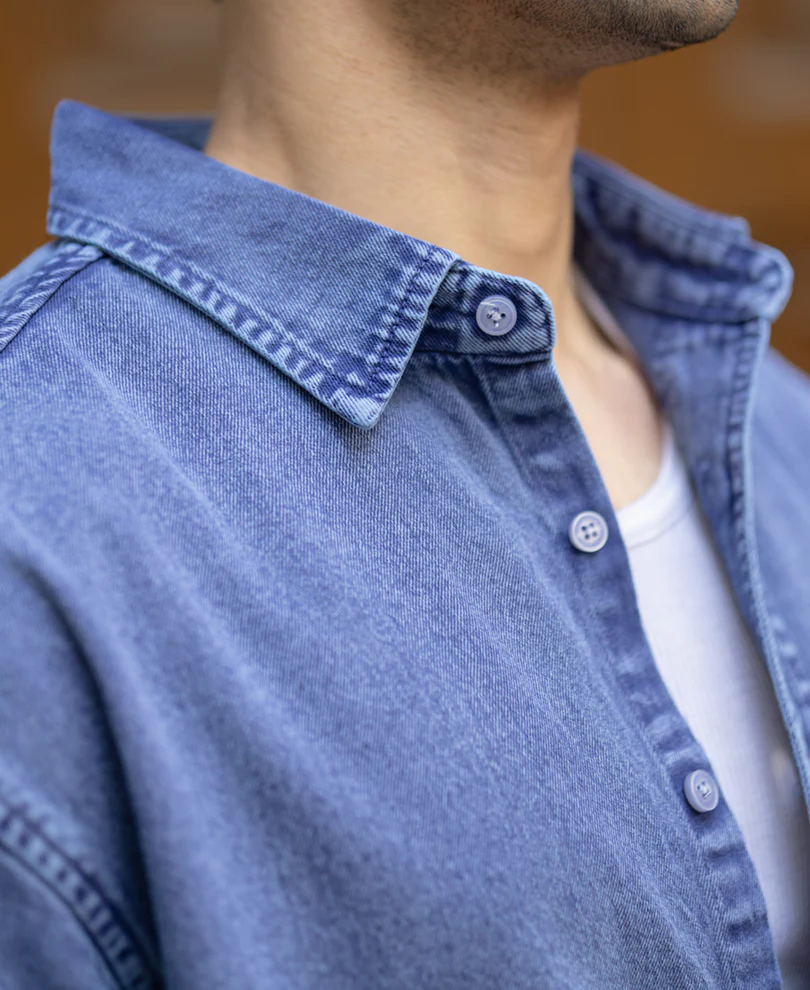 Blue Overdyed Twill Shirt 100% Cotton - Image 3