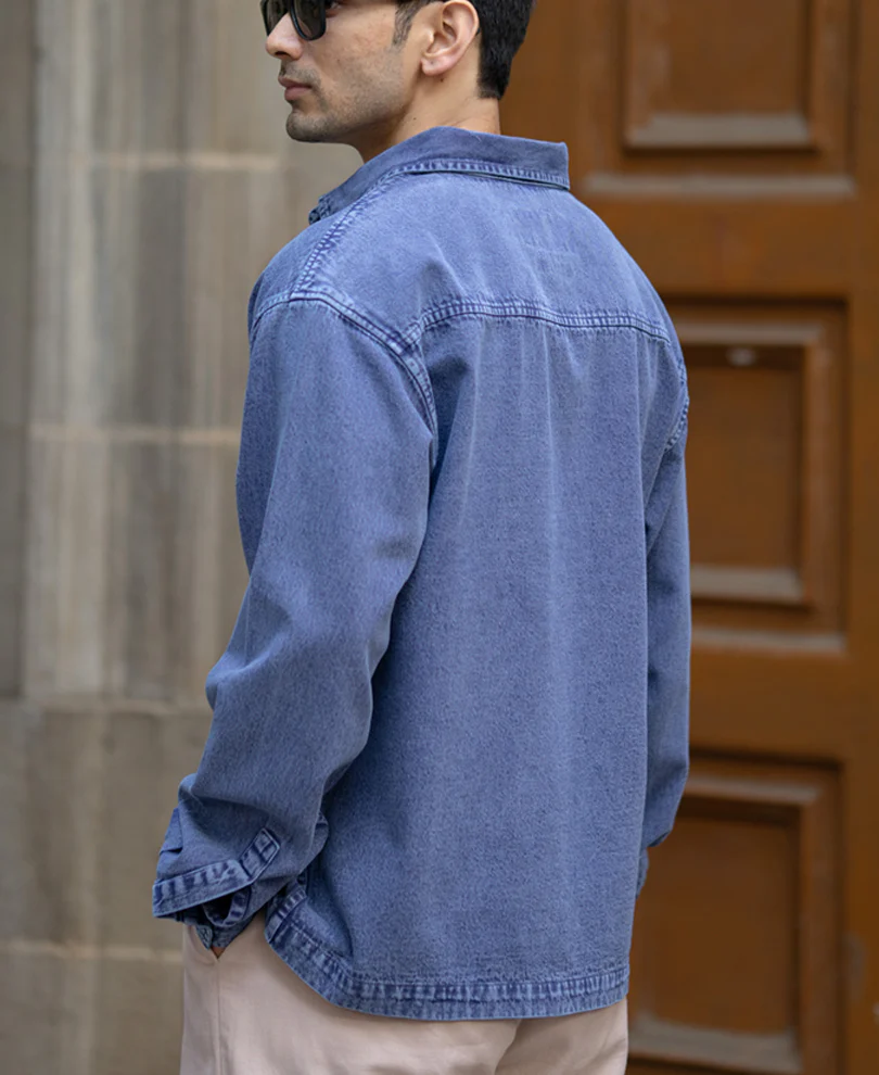 Blue Overdyed Twill Shirt 100% Cotton - Image 5