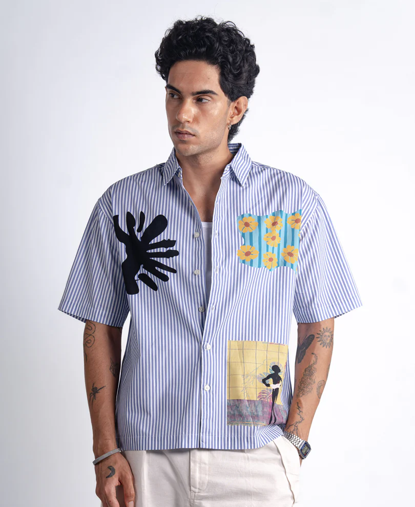 Blue Printed Stripe Shirt - Image 3