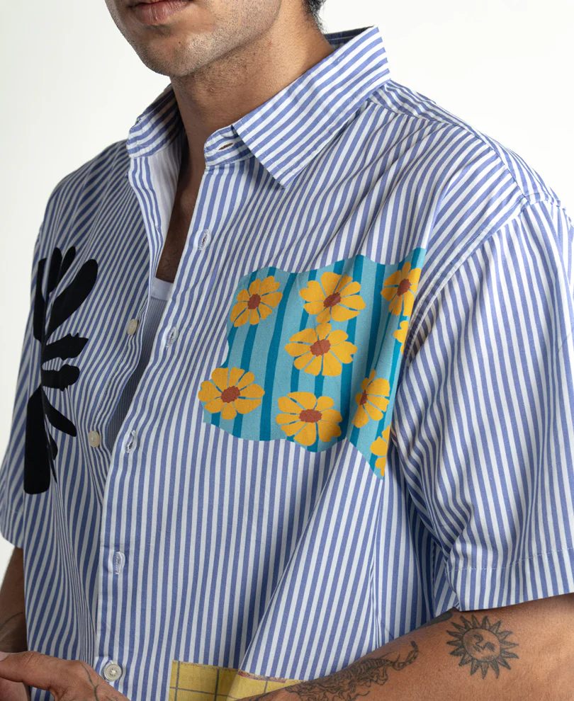 Blue Printed Stripe Shirt - Image 4
