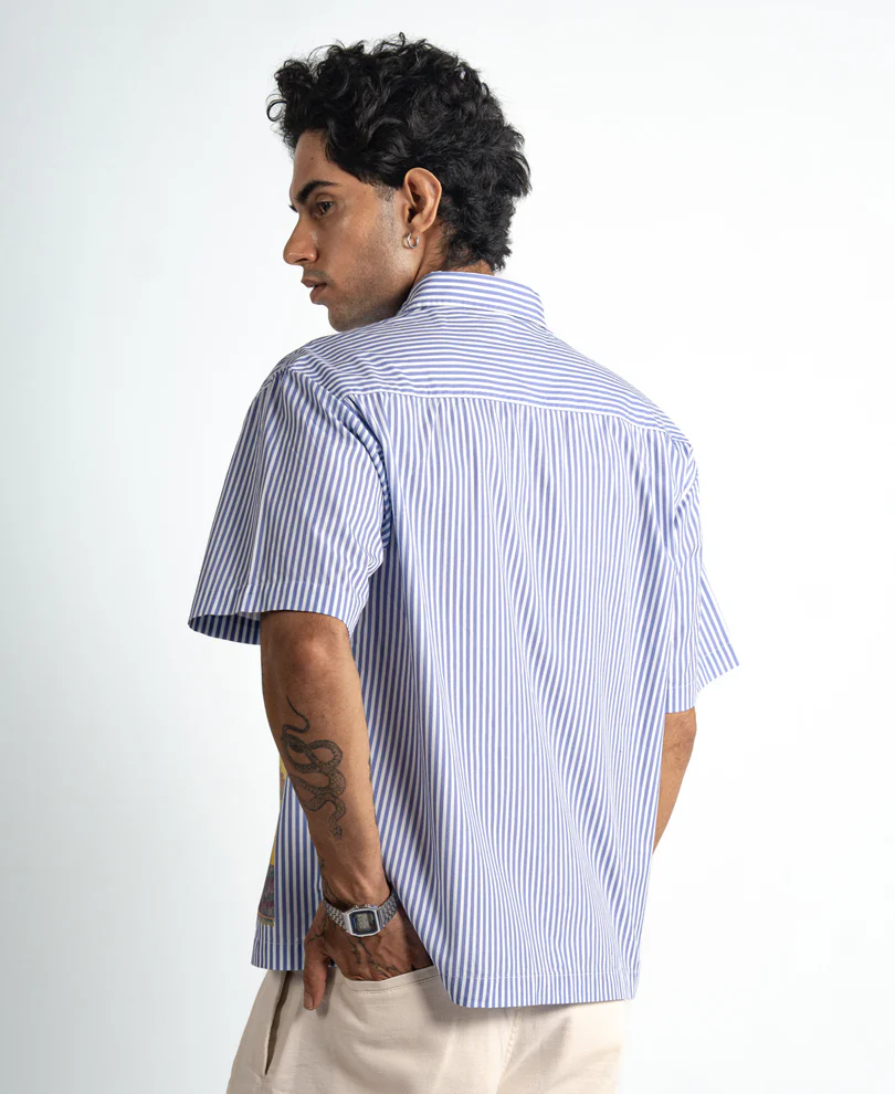 Blue Printed Stripe Shirt - Image 6
