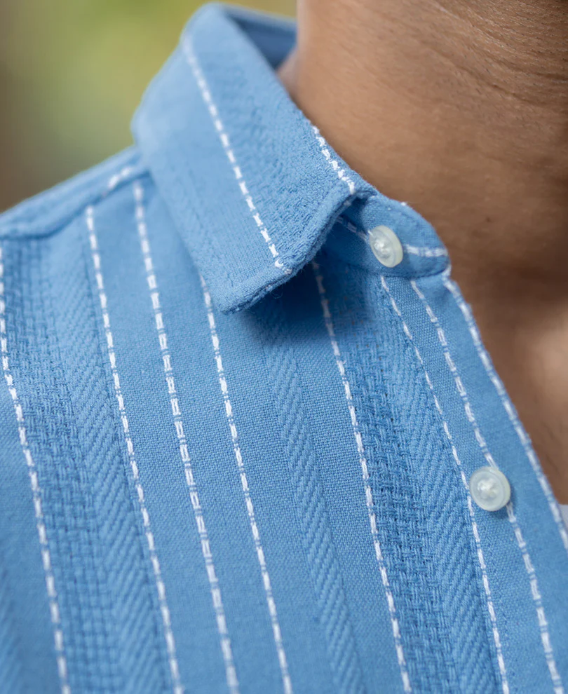 Blue Structured Striped Shirt - Image 4