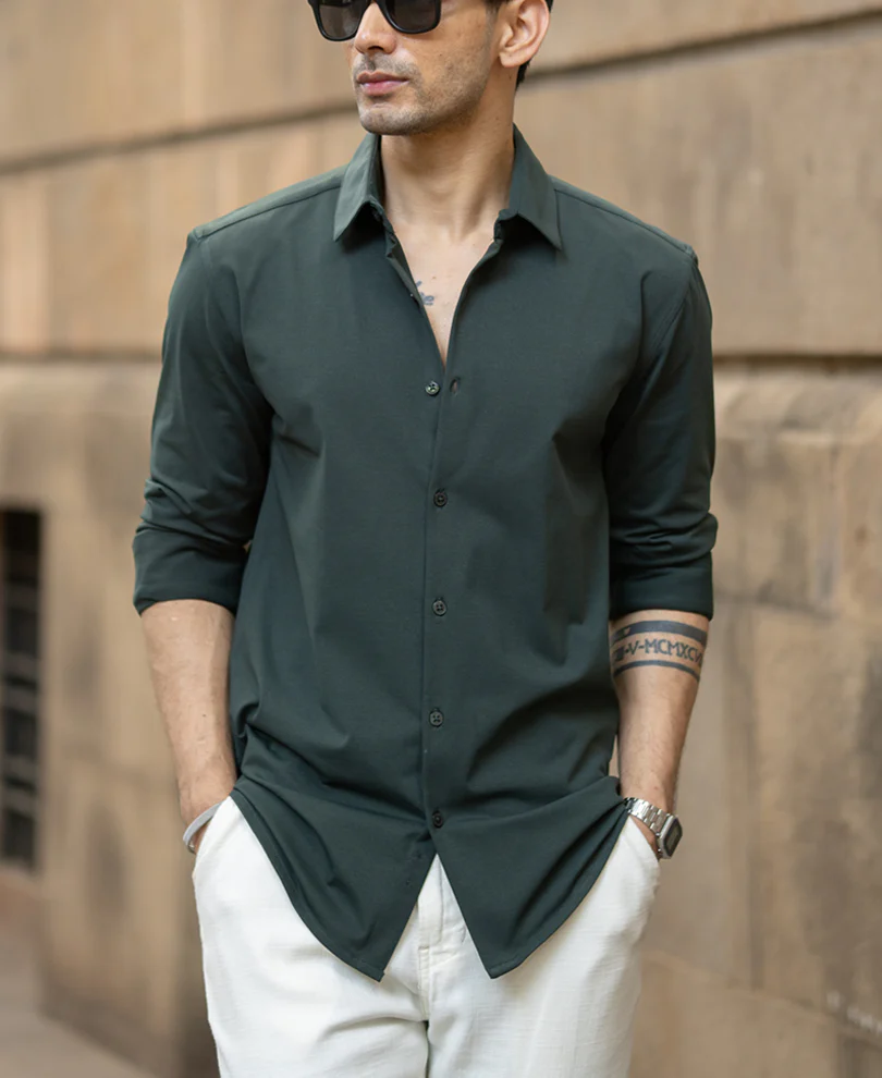 Bottle Green Stretch Shirt - Image 2