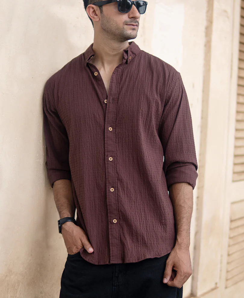 Brown Lightweight Structured Shirt - Image 2