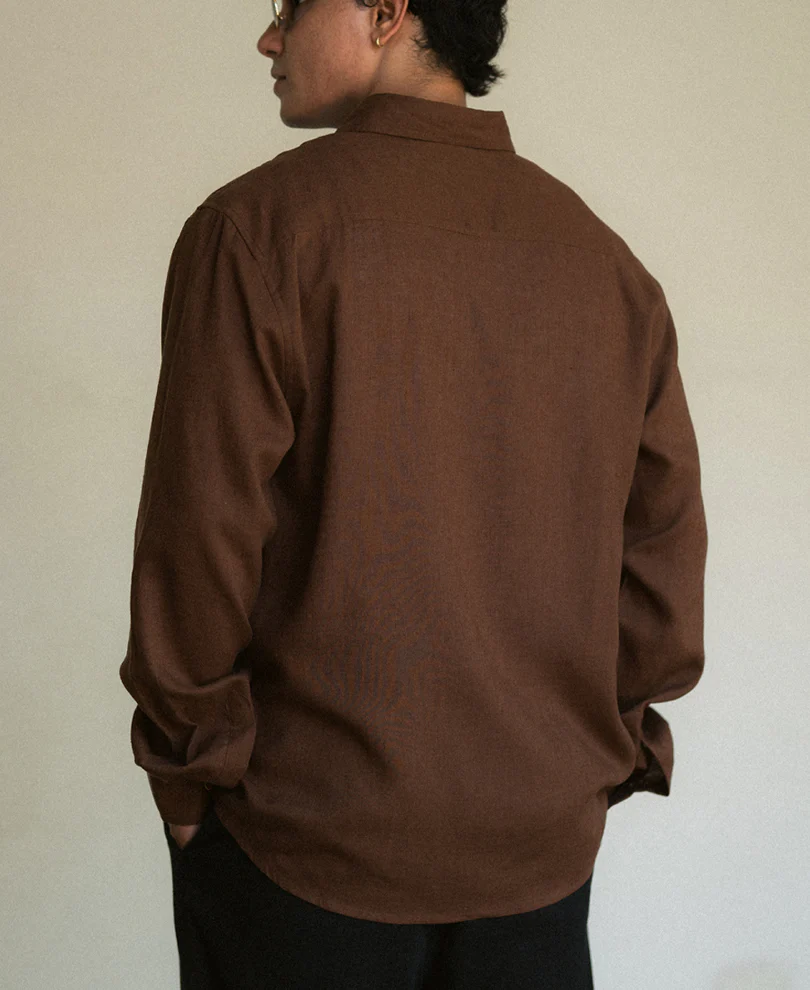 Brown Linen Blend Embroidery Shirt - Image 5