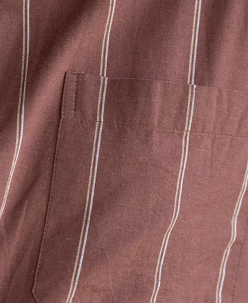 Brown Linen Blend Stripe Shirt - Image 6