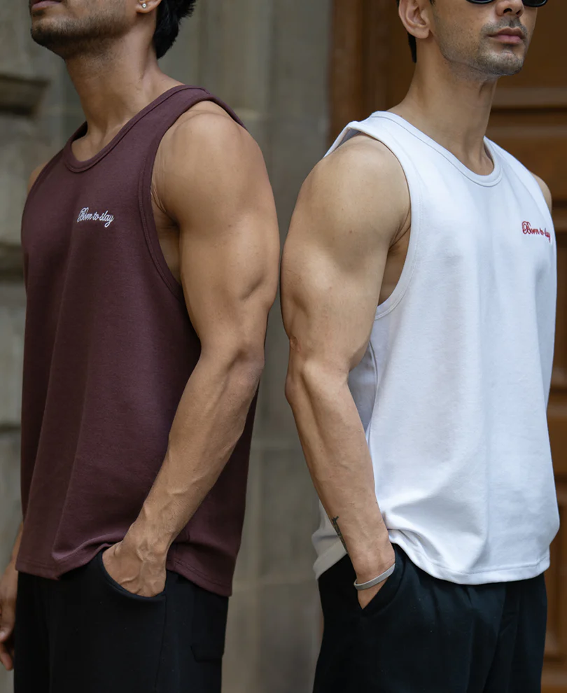 Brown & Off White Vest Combo (Pack Of 2) 100% Cotton