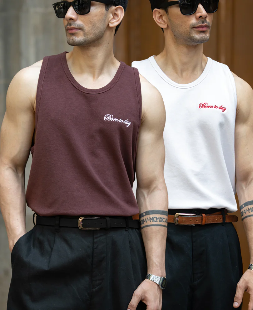 Brown & Off White Vest Combo (Pack Of 2) 100% Cotton - Image 2