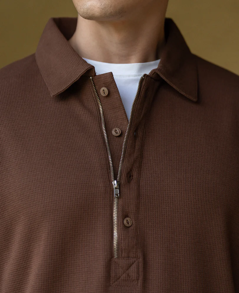 Brown Structure Zipper T-Shirt - Image 4