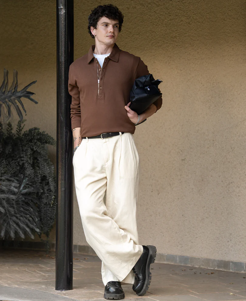 Brown Structure Zipper T-Shirt - Image 6
