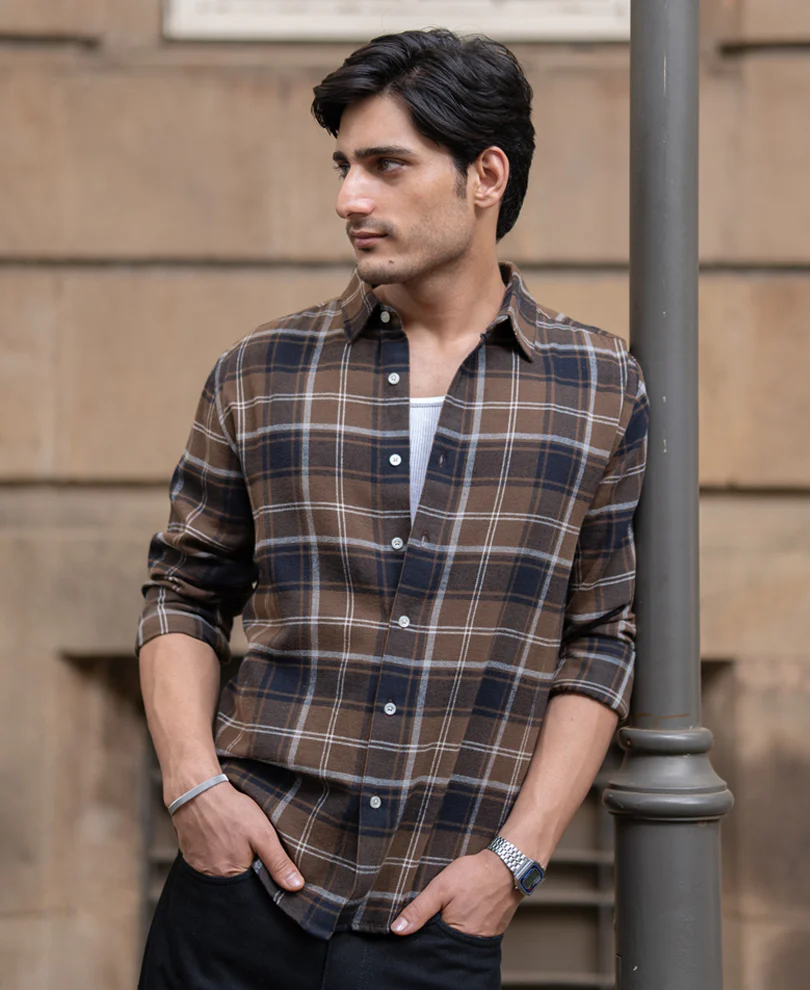 Brown Structured Checks Shirt 100% Cotton - Image 2