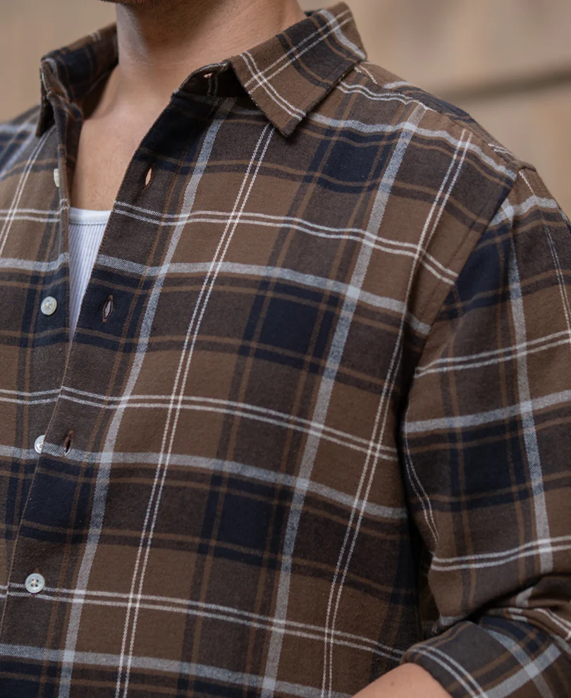 Brown Structured Checks Shirt 100% Cotton - Image 4