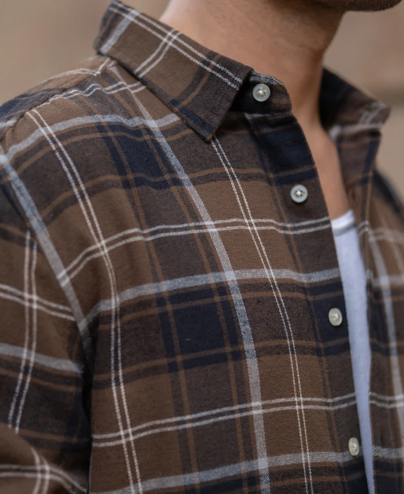 Brown Structured Checks Shirt 100% Cotton - Image 5