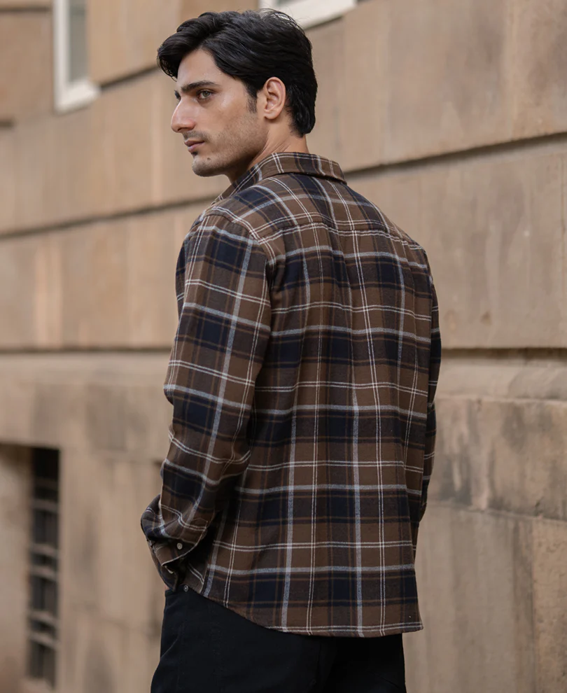 Brown Structured Checks Shirt 100% Cotton - Image 6