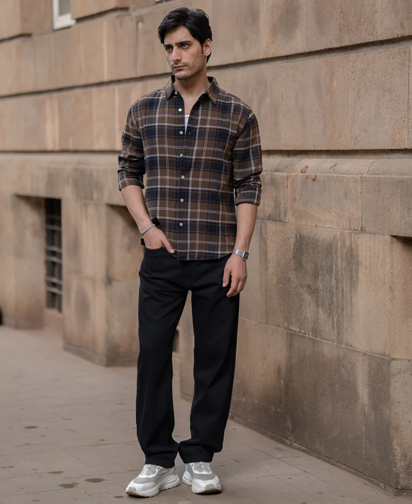 Brown Structured Checks Shirt 100% Cotton - Image 7