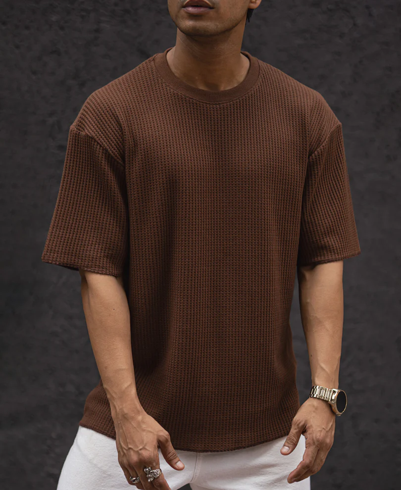 Brown Structured Oversized Half Sleeves T Shirt - Image 2