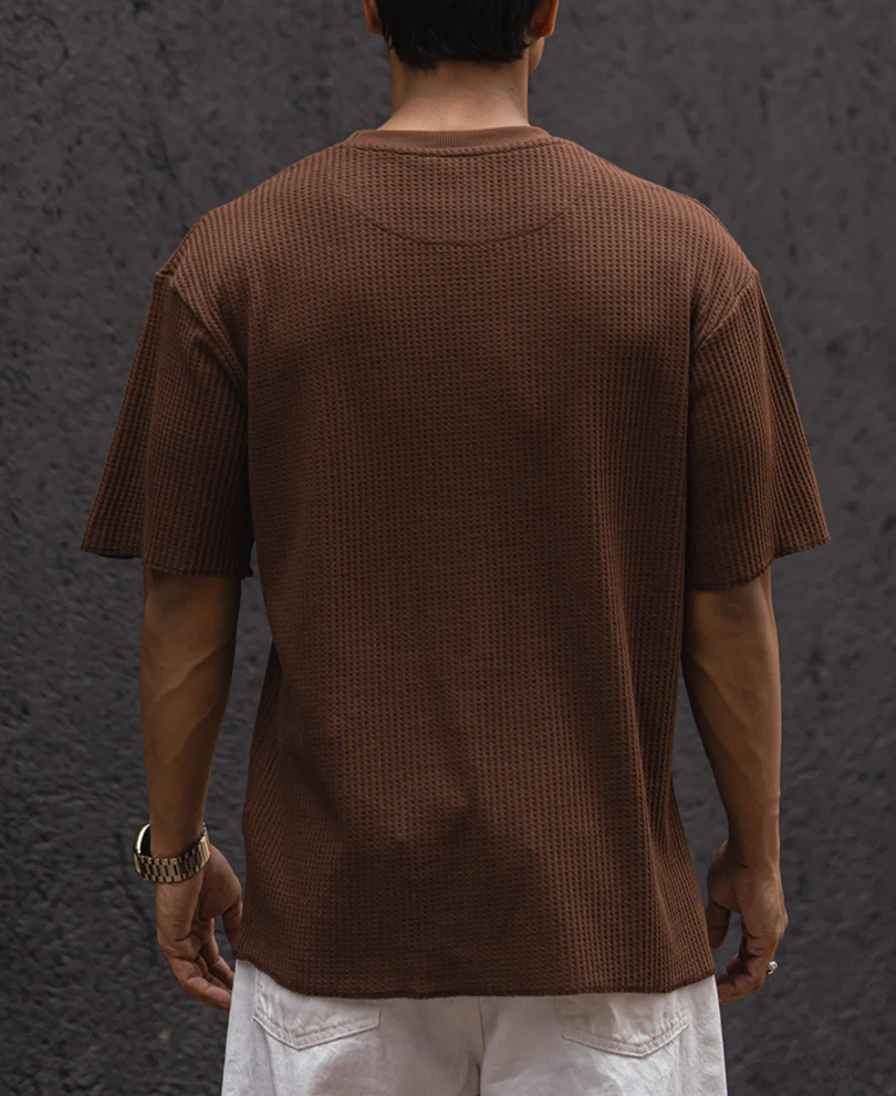 Brown Structured Oversized Half Sleeves T Shirt - Image 3