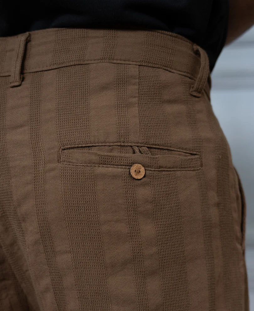 Brown Structured Pleated Cotton Trousers - Image 5