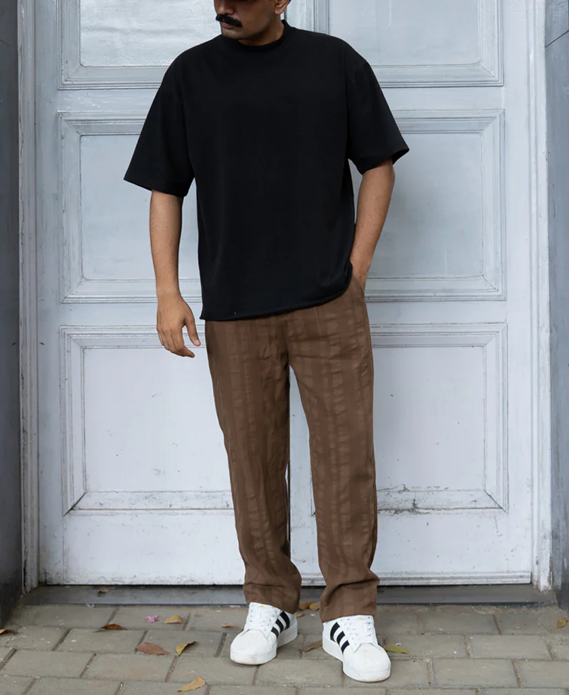 Brown Structured Pleated Cotton Trousers - Image 6