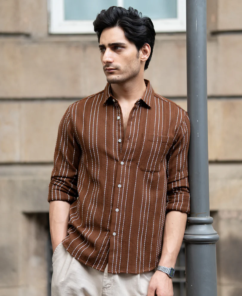 Brown Structure Stripe Shirt - Image 2