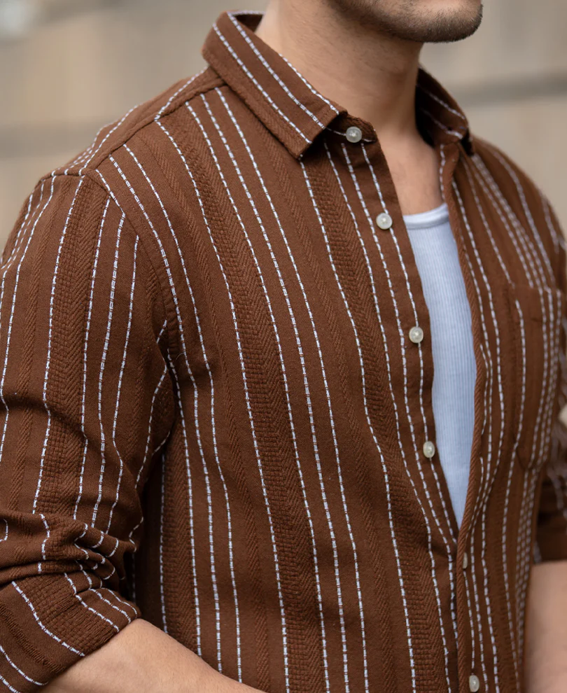 Brown Structure Stripe Shirt - Image 3