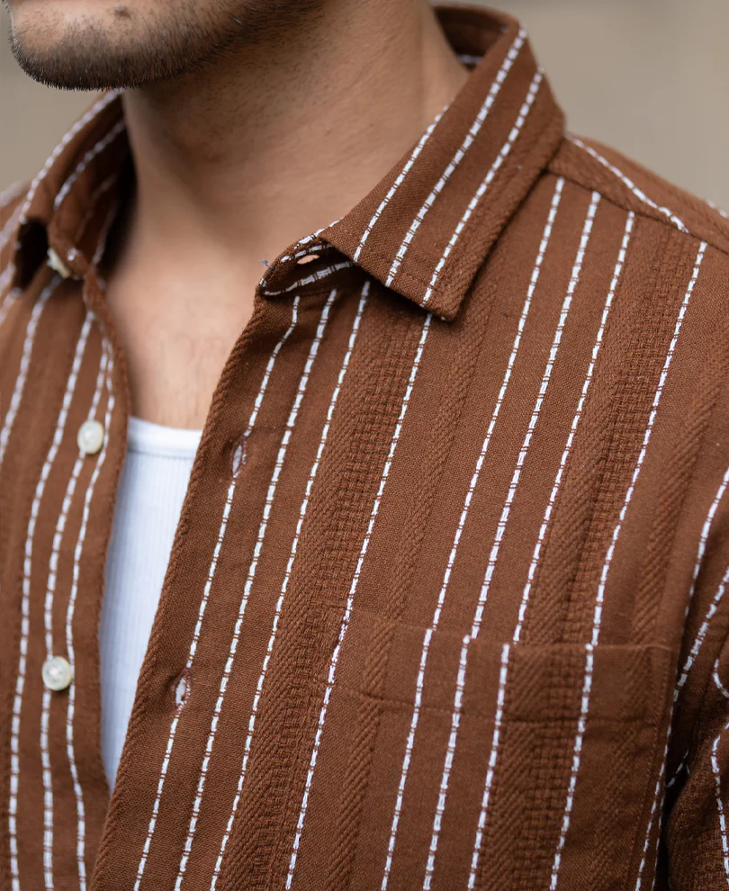 Brown Structure Stripe Shirt - Image 4