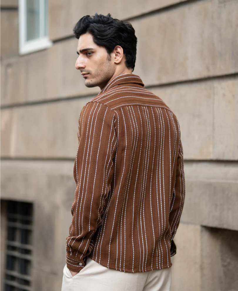 Brown Structure Stripe Shirt - Image 5