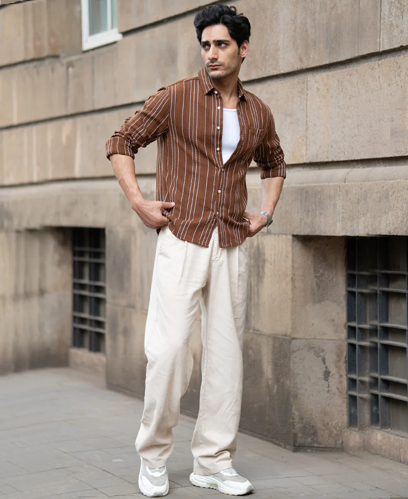 Brown Structure Stripe Shirt - Image 6