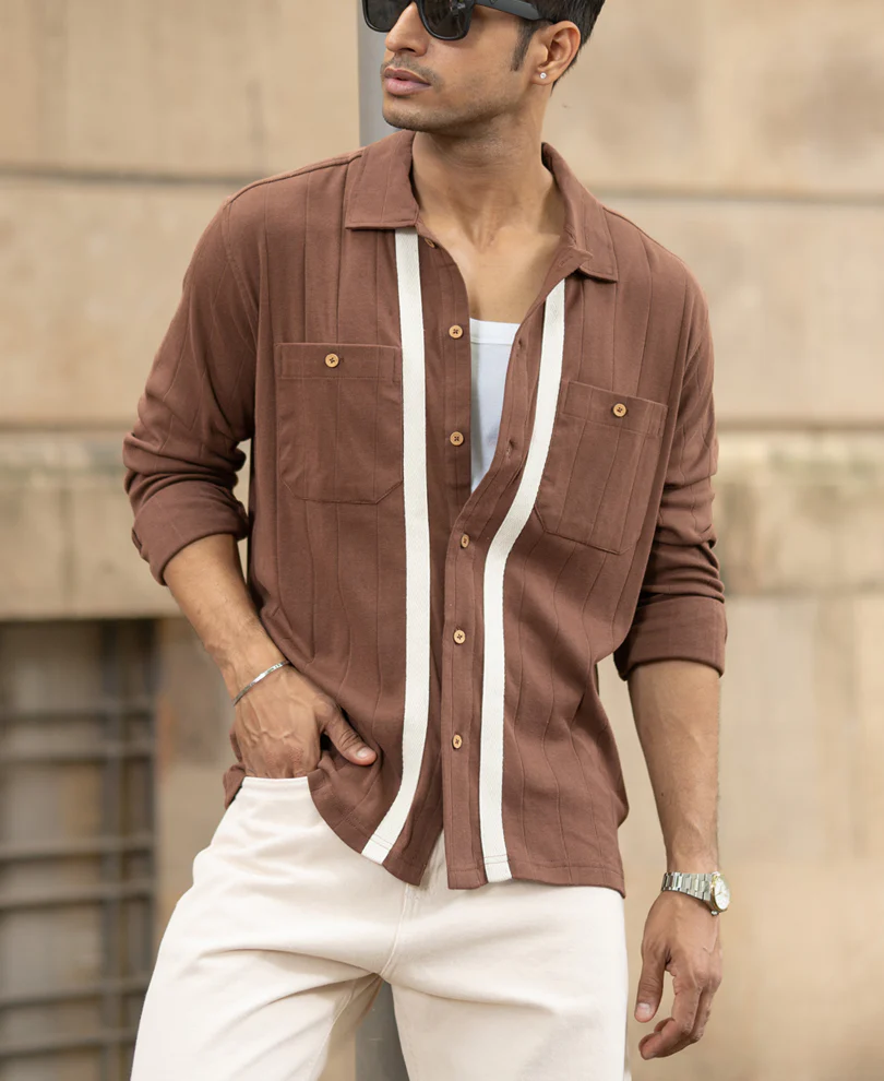 Brown Tape Detail Shirt