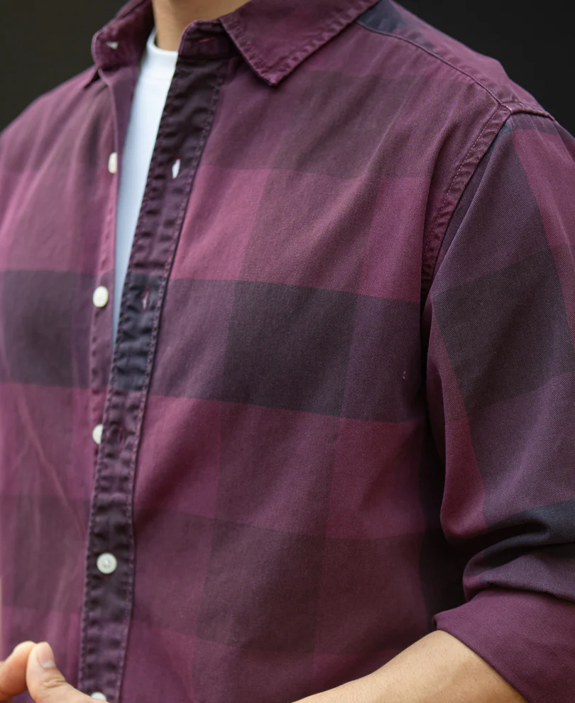 Burgendy Overdyed Checks Shirt - Image 4