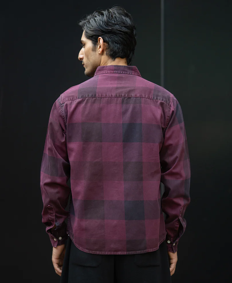 Burgendy Overdyed Checks Shirt - Image 5