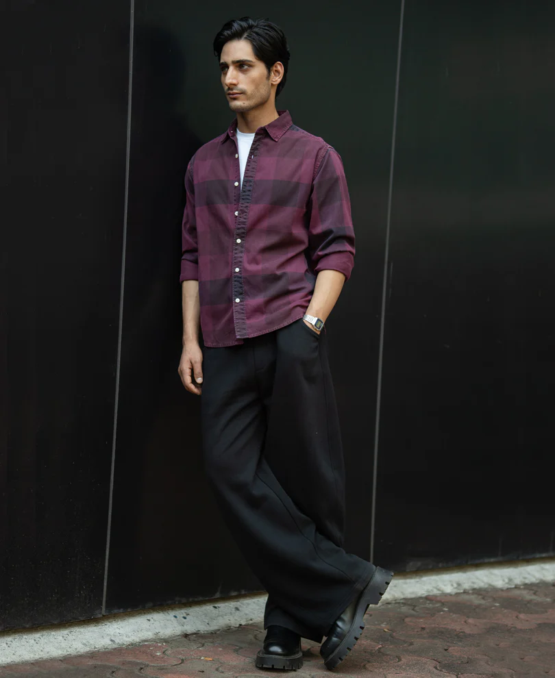 Burgendy Overdyed Checks Shirt - Image 6