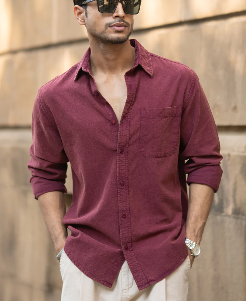 Burgundy Washed Structure Shirt 100% Cotton - Image 3