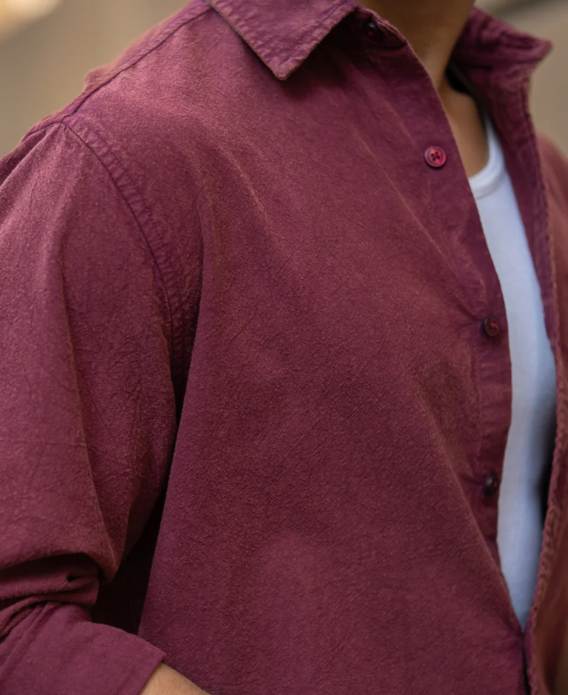 Burgundy Washed Structure Shirt 100% Cotton - Image 4