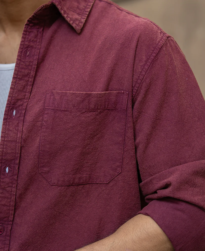 Burgundy Washed Structure Shirt 100% Cotton - Image 5