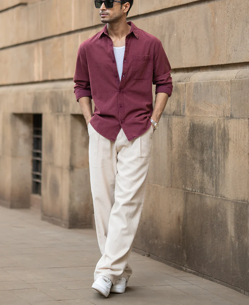 Burgundy Washed Structure Shirt 100% Cotton - Image 7