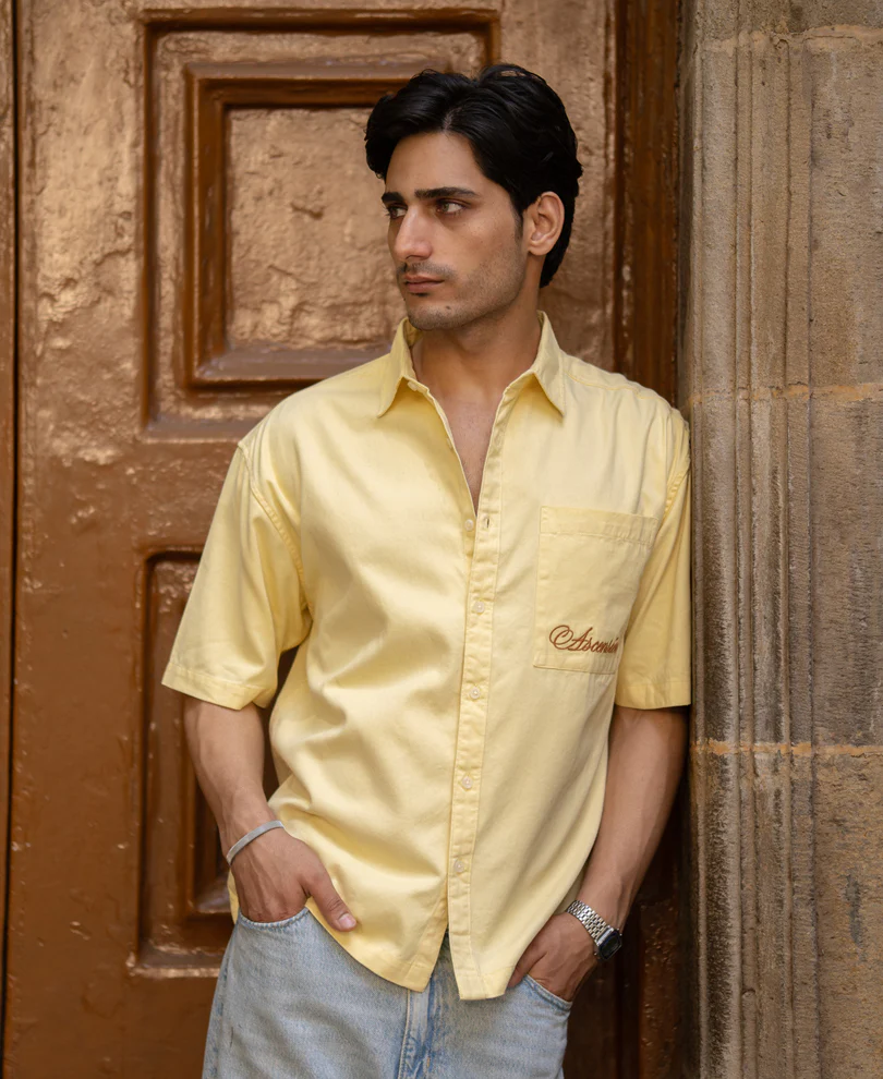 Butter Yellow Embroidered Boxy Shirt 100% Cotton - Image 2