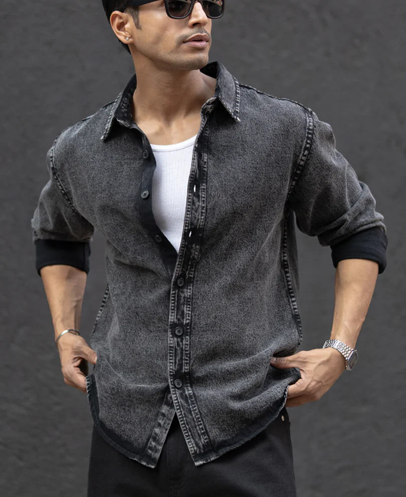 Charcoal Black Washed Denim Overshirt