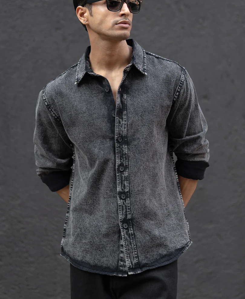 Charcoal Black Washed Denim Overshirt - Image 2