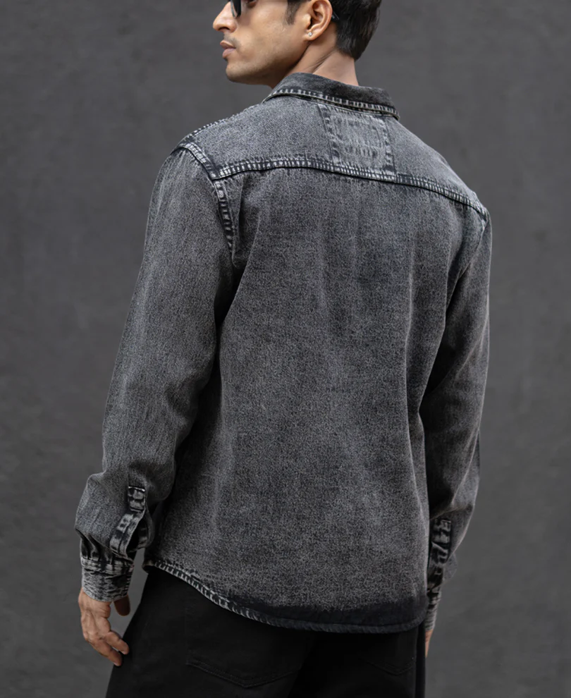 Charcoal Black Washed Denim Overshirt - Image 7