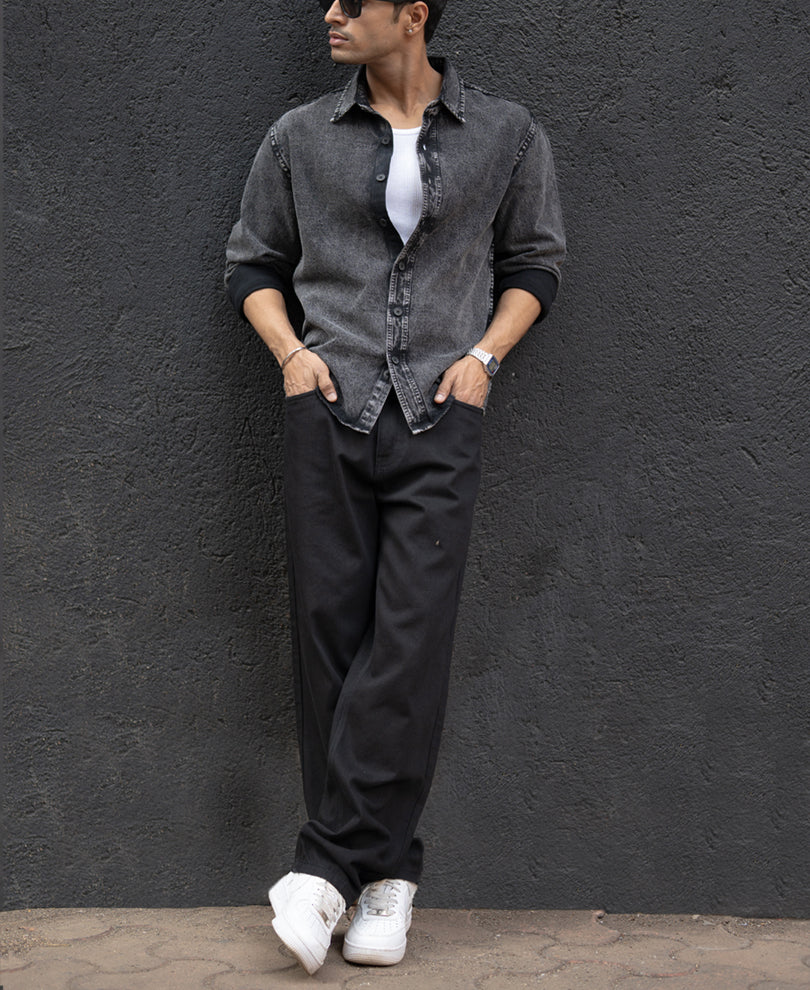 Charcoal Black Washed Denim Overshirt - Image 8